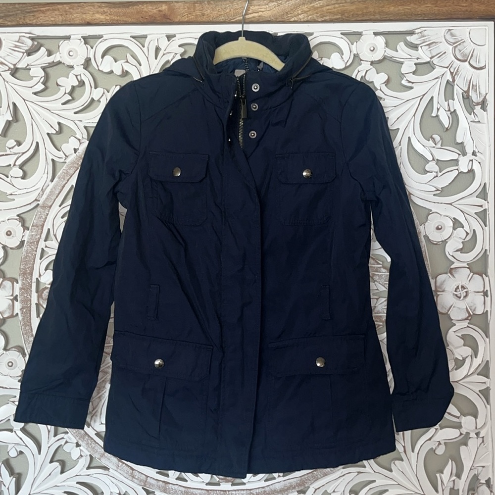 Banana Republic Women's Field jacket w/ Zippered Hood /Navy Blue/size S EUC